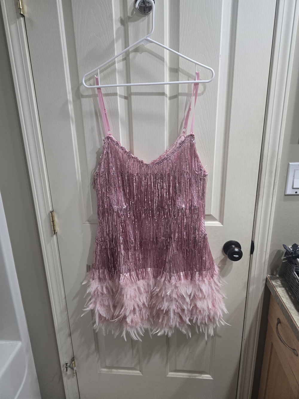 Pink Feather-Trim Sequin Cami Top